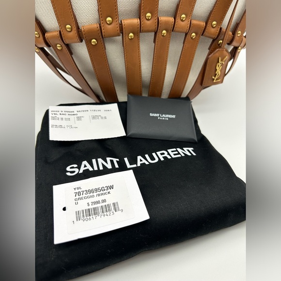 Saint Laurent YSL Panier Cutout Basket Tote Brown Cognac Caramel  $2990 - Picture 3 of 15